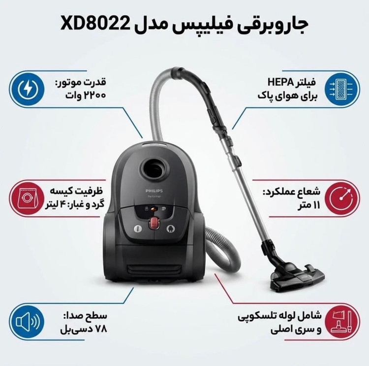 جاروبرقی 2200 وات فیلیپس مدل XD8022
